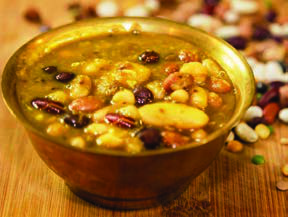 The finished bowl of kwati, a popular Newari dish rich in protein.
