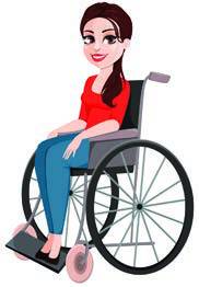 A young woman with long brown hair who uses a wheelchair.
