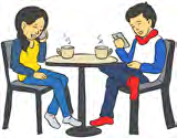 Two friends talking over cups of tea. Ask: How much time do you spend with your friends?