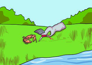 The crab caught the crane's neck with his pincers, and the trickster paid for his trick.