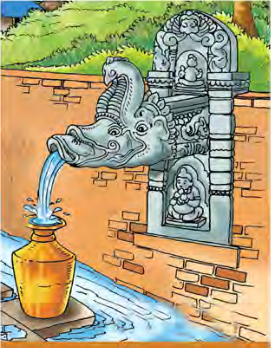 ढुङ्गेधाराबाट झरेको सफा पानी भाँडोमा भरिँदै। घर नजिकै शुद्ध पानी पाउनु खानेपानीको पूर्वाधार पुगेको चिह्न हो।