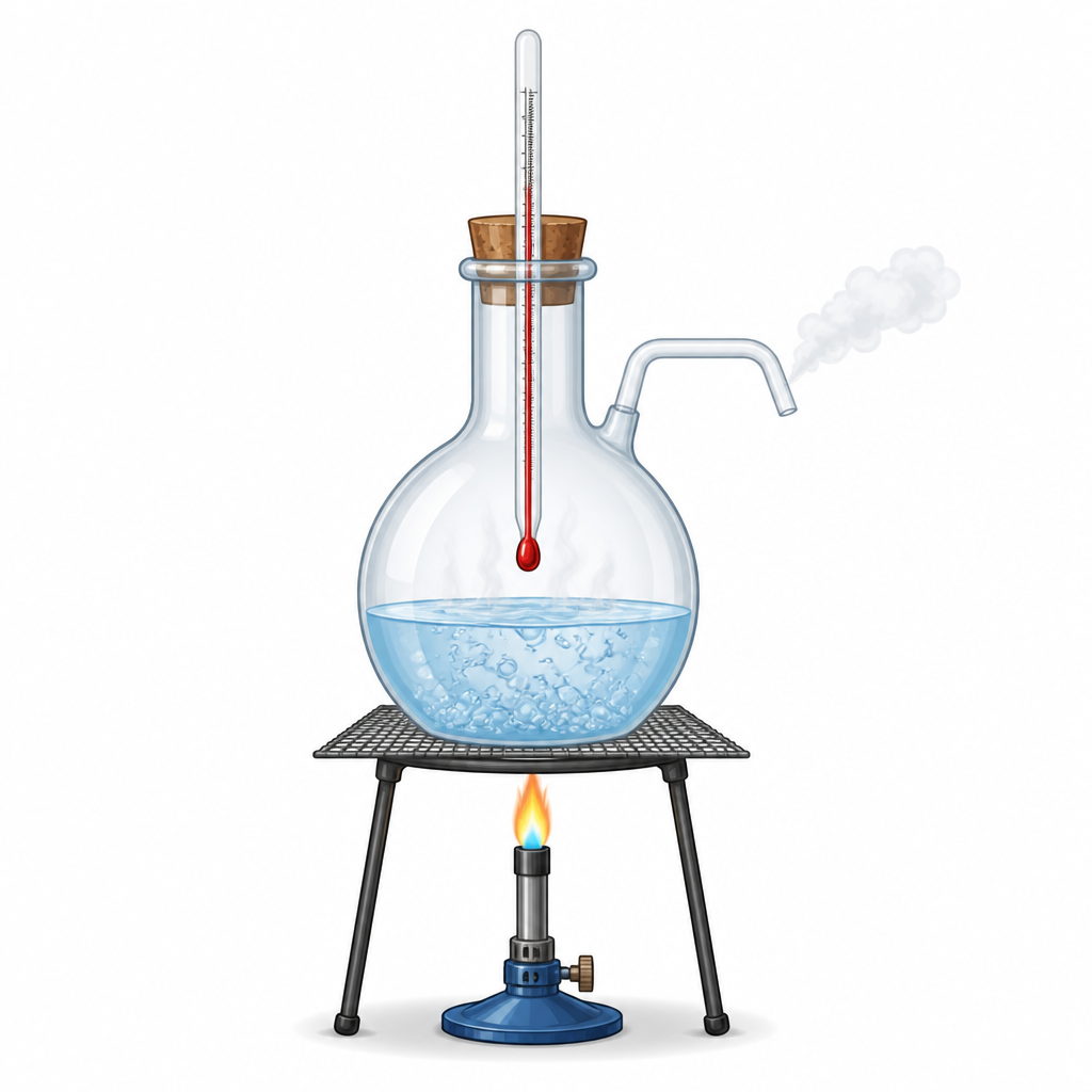 Finding the upper fixed point: the bulb sits in the steam above the boiling water, not in the water itself