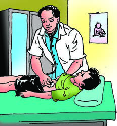 A doctor examining a patient. His ethics demand careful attention, honesty about the illness and complete secrecy about the patient's private information.