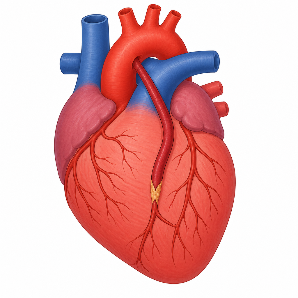 Figure 5.11 Coronary artery bypass surgery: the bypass graft carries blood around the narrow coronary artery to the heart muscle beyond it.