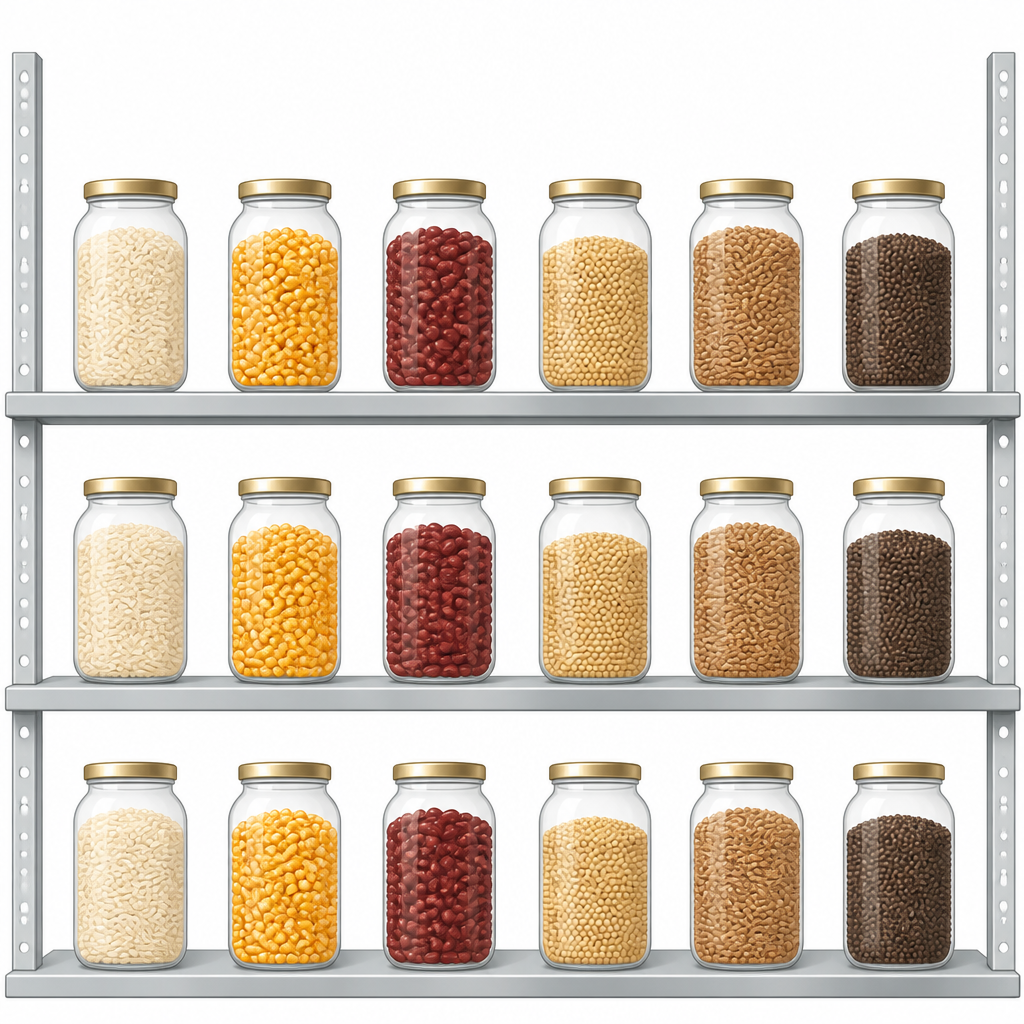 Seeds held in storage in a seed bank. The living plant is not here, yet the same species can be grown again from what is kept.