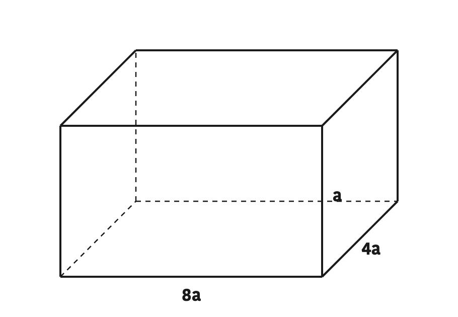 All three measurements are written using the same letter a, so the volume comes out in index form.
