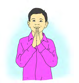 A boy joins his hands to ask for forgiveness, the way the singer of the song does.