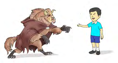 A boy speaks to a beast, the strange creature he is not afraid of.