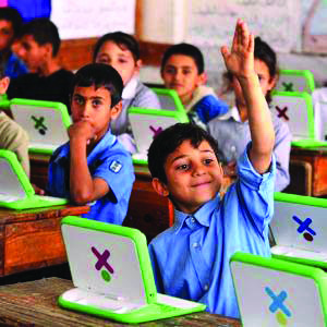 A classroom of today: each student works on a laptop and can find answers for himself.