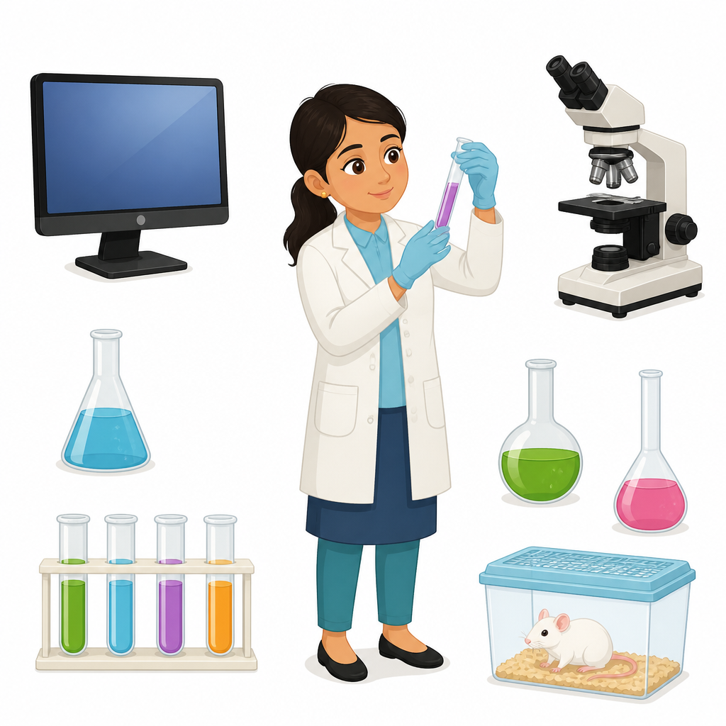 Studying the virus's effect and analysing data in the laboratory, the first stage of vaccine development.