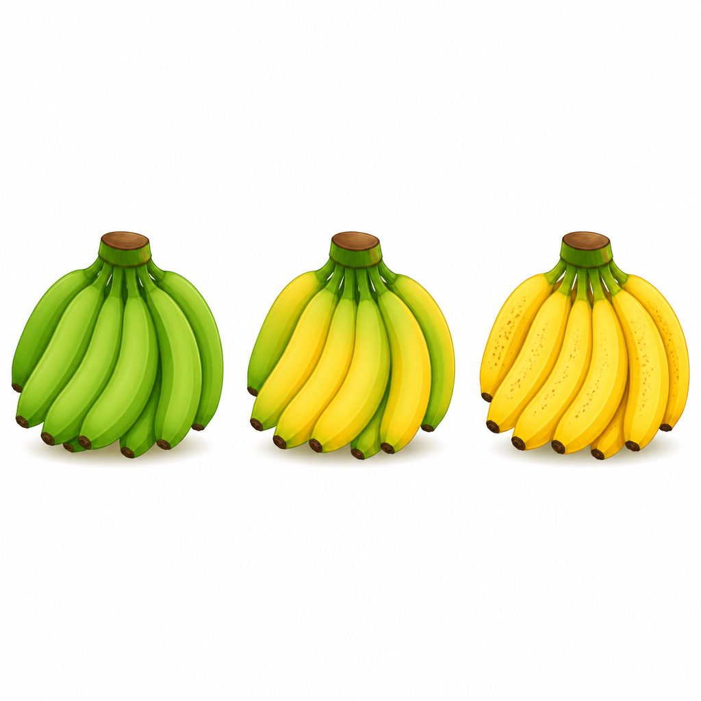 Ethylene ripens the fruit: the green bunch slowly turns yellow, soft and sweet.