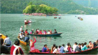 Boats carrying passengers sit lower, displacing more water to hold up the extra weight.