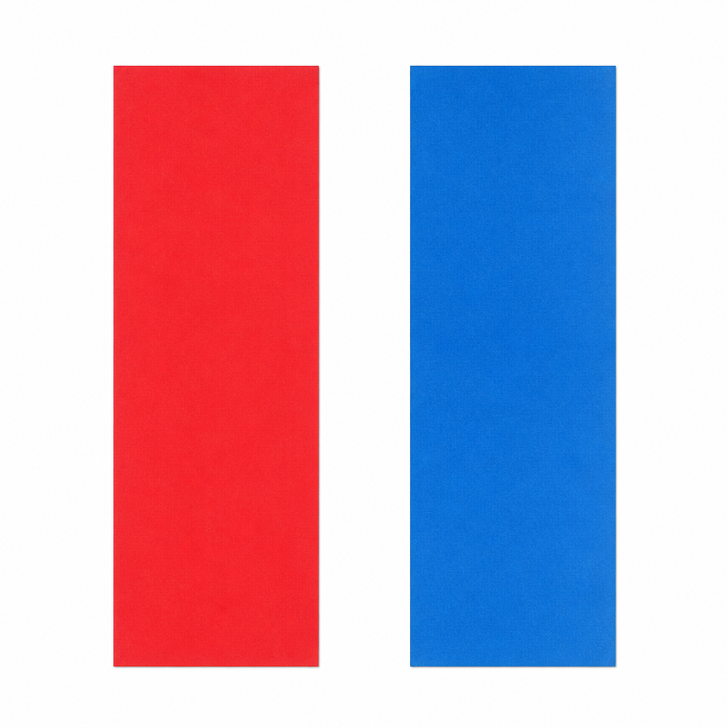 The two kinds of litmus paper a test uses, red and blue. Both are needed, because one strip on its own cannot complete the answer.