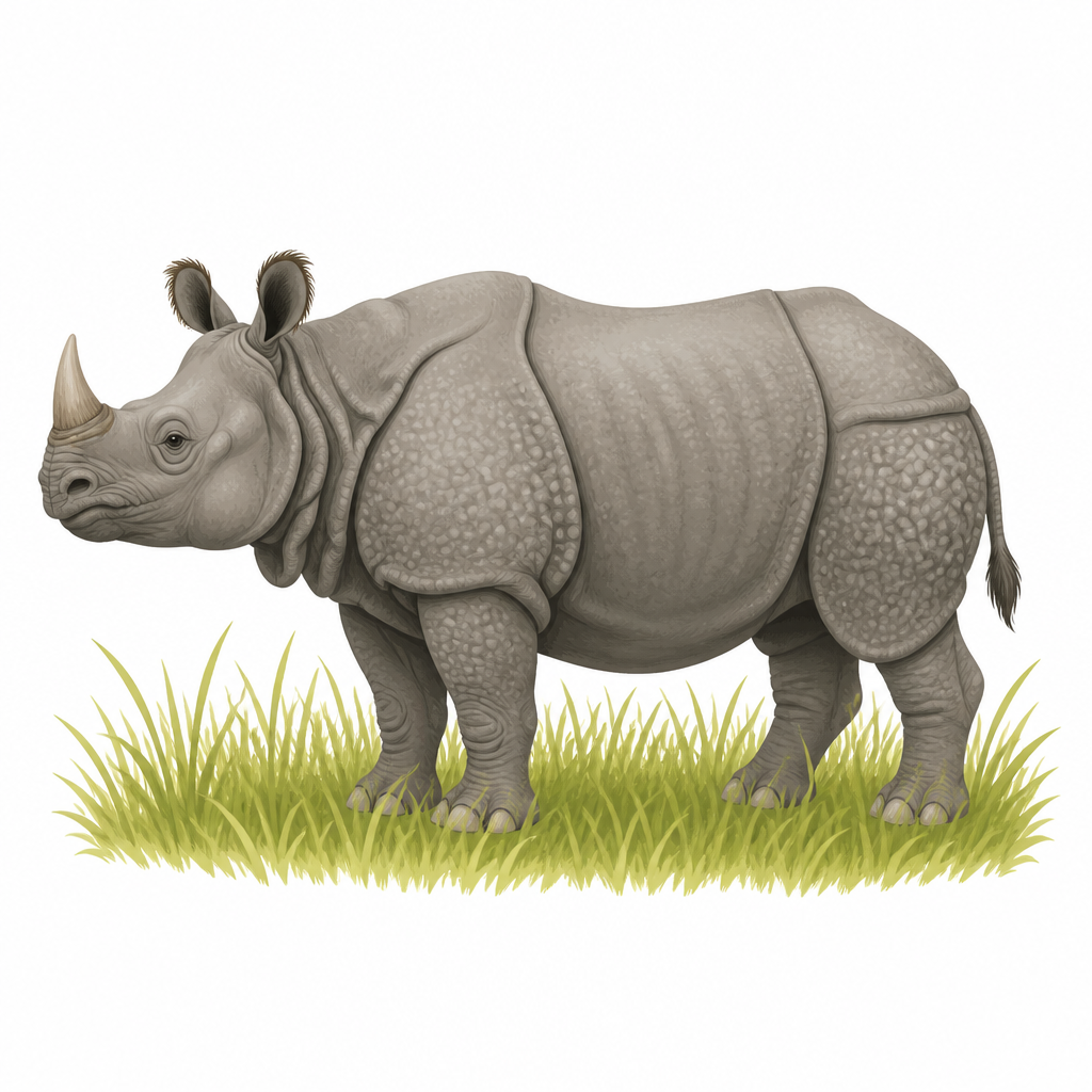 The one-horned rhino, a rare animal of the tall grasslands of the Terai.