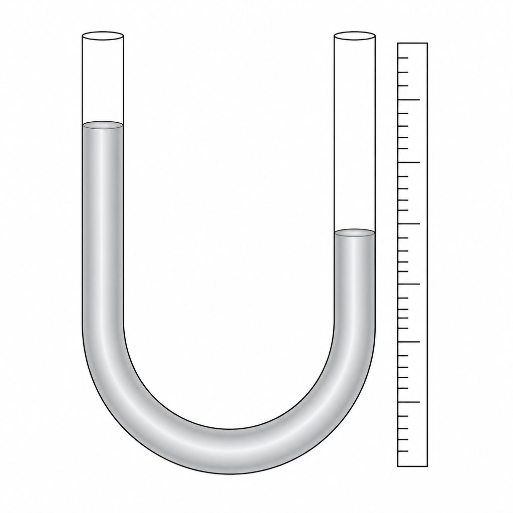 When pressure acts on one arm, the liquid in the other arm rises, and the difference between the two surfaces gives the pressure.