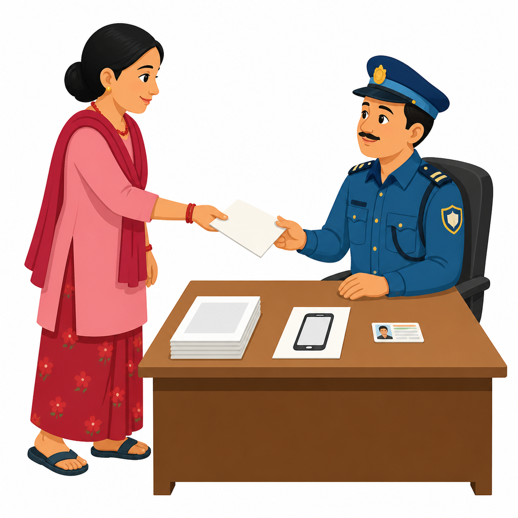 उजुरी दिन जाँदा निवेदनसँगै स्क्रिनसटको प्रिन्ट र परिचयपत्रको प्रतिलिपि पनि लैजानुपर्छ भन्ने देखाउने दृश्य