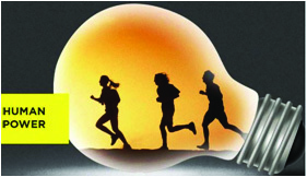 Idea II. Running human bodies inside the bulb: our own movement can be harvested as electricity.