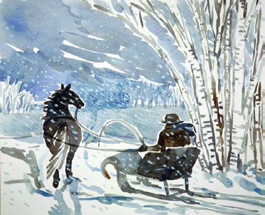 The traveller and his little horse halted in the snowy woods, far from any farmhouse, on the darkest evening of the year.