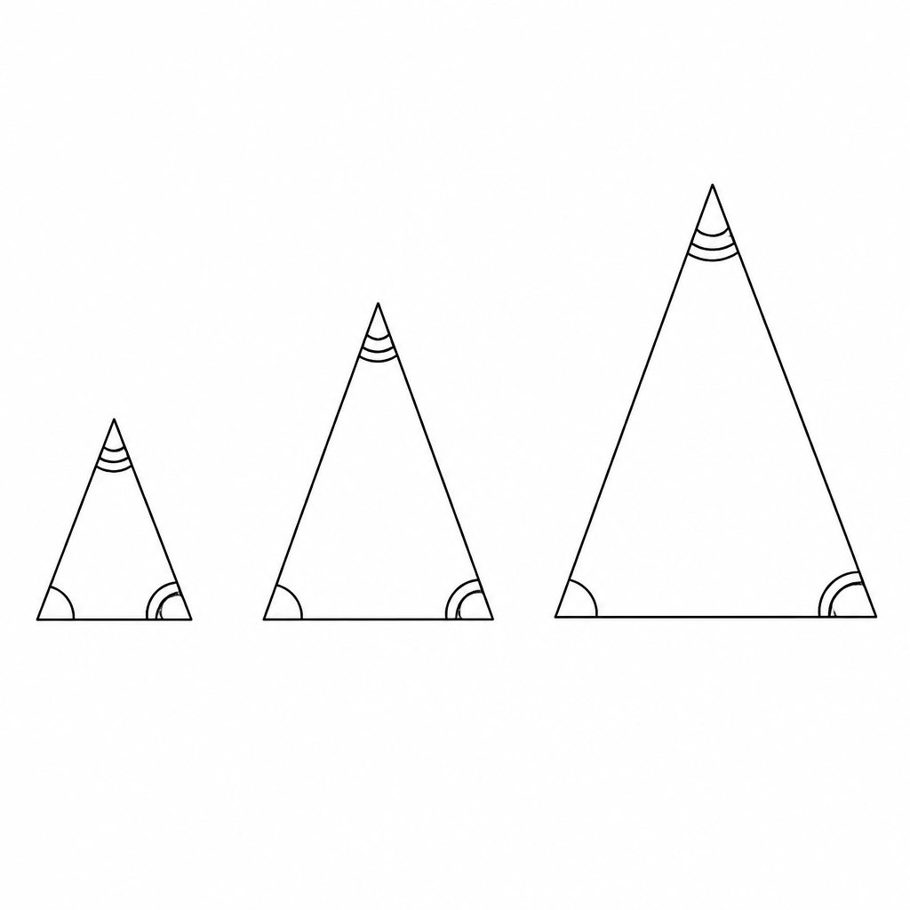 All three triangles keep the same angles and differ only in size, and that is what similarity means.