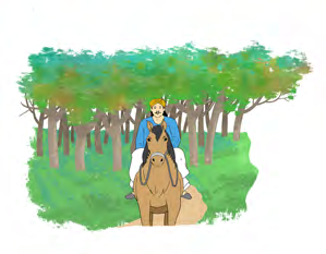 A rider passing through a wood where the leaves are turning red and gold, the season the poem sings about.