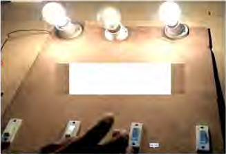 Three bulbs joined in parallel on one board, each controlled from its own switch.