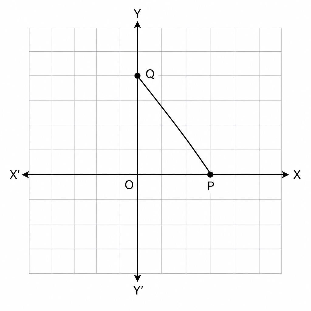 Joining a point on one axis to a point on the other makes a right angled triangle whose corner is the origin.