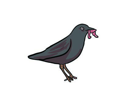 A bird with a worm in its beak, the very moment the poem opens with.