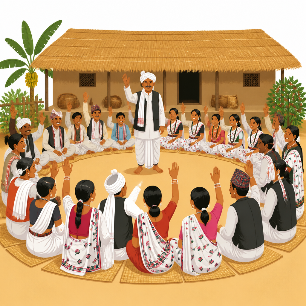 माघीका दिन समुदाय भेला भएर सहमतिबाट बडघर छान्ने दृश्यले यो पद कसरी प्राप्त हुन्छ भन्ने देखाउँछ।