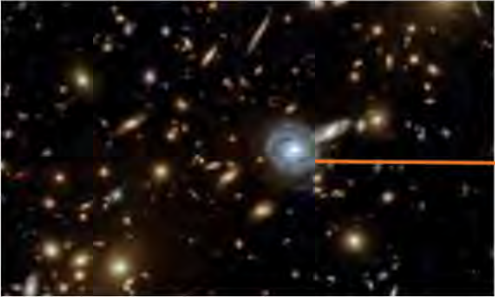 A galaxy picked out in a distant patch of sky, made up of stars together with nebular dust and cloud.