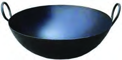 An iron wok: iron is strong and stands up to the heat of a fire.