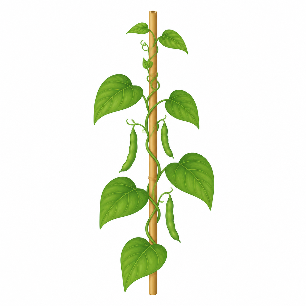 A tendril curled tightly around a pole is how a soft stemmed plant climbs to the light.
