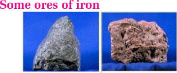 Magnetite (left) and hematite (right). Hematite is the chief ore of iron.