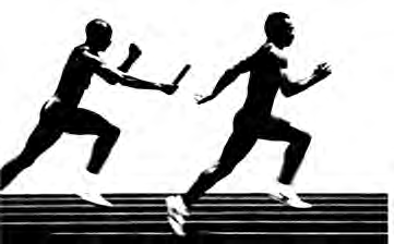 During the change both runners lean forward and run at full speed, just as in a 100 m race.