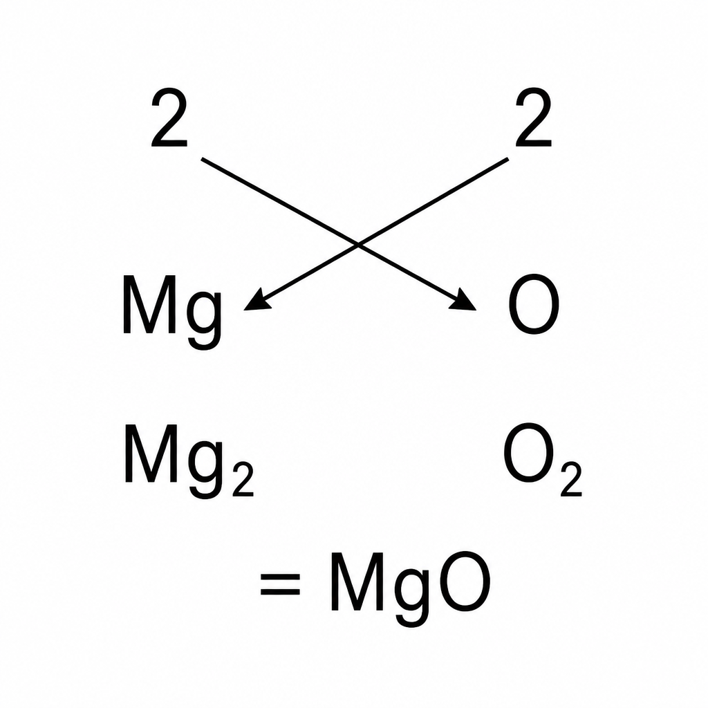 This is what the swap looks like: each element's valency follows the arrow across to the other element's symbol.