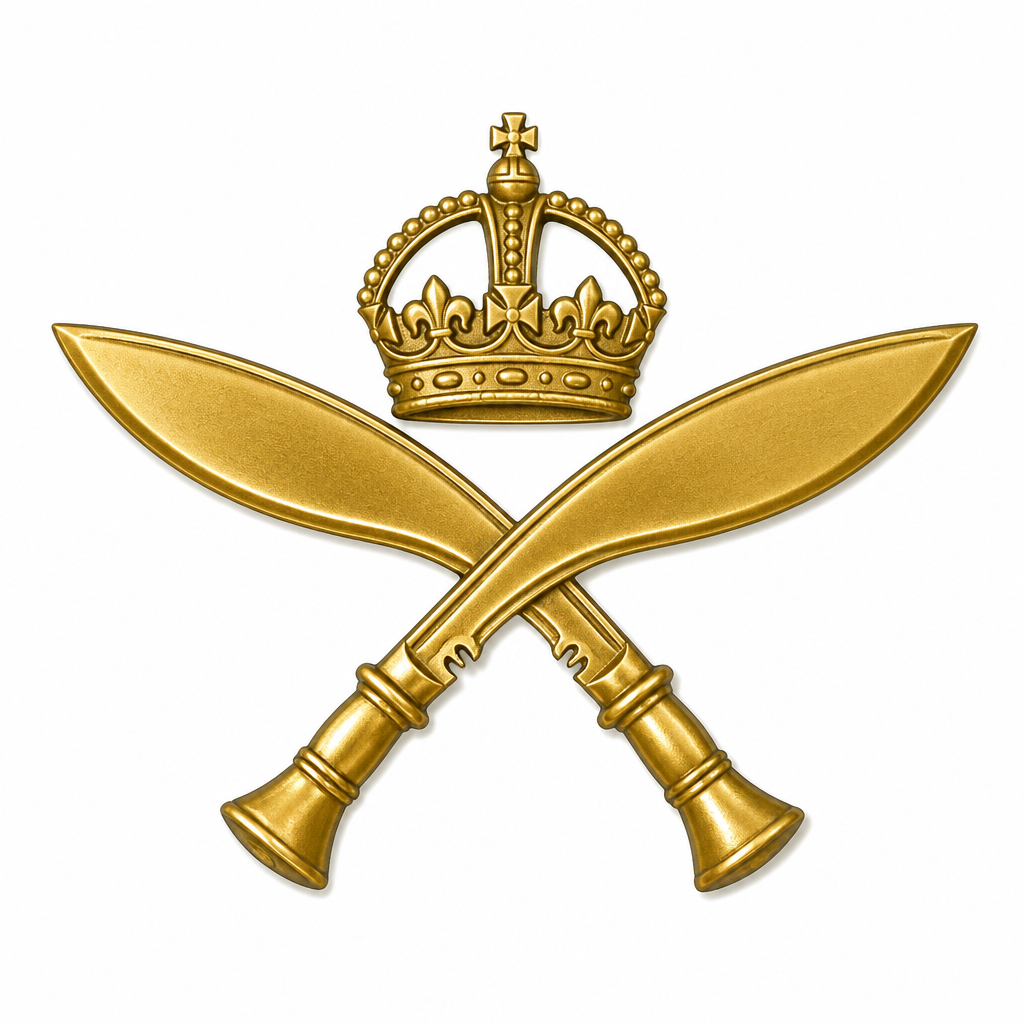 The badge of the Brigade of Gurkhas: two crossed kukris beneath a crown.
