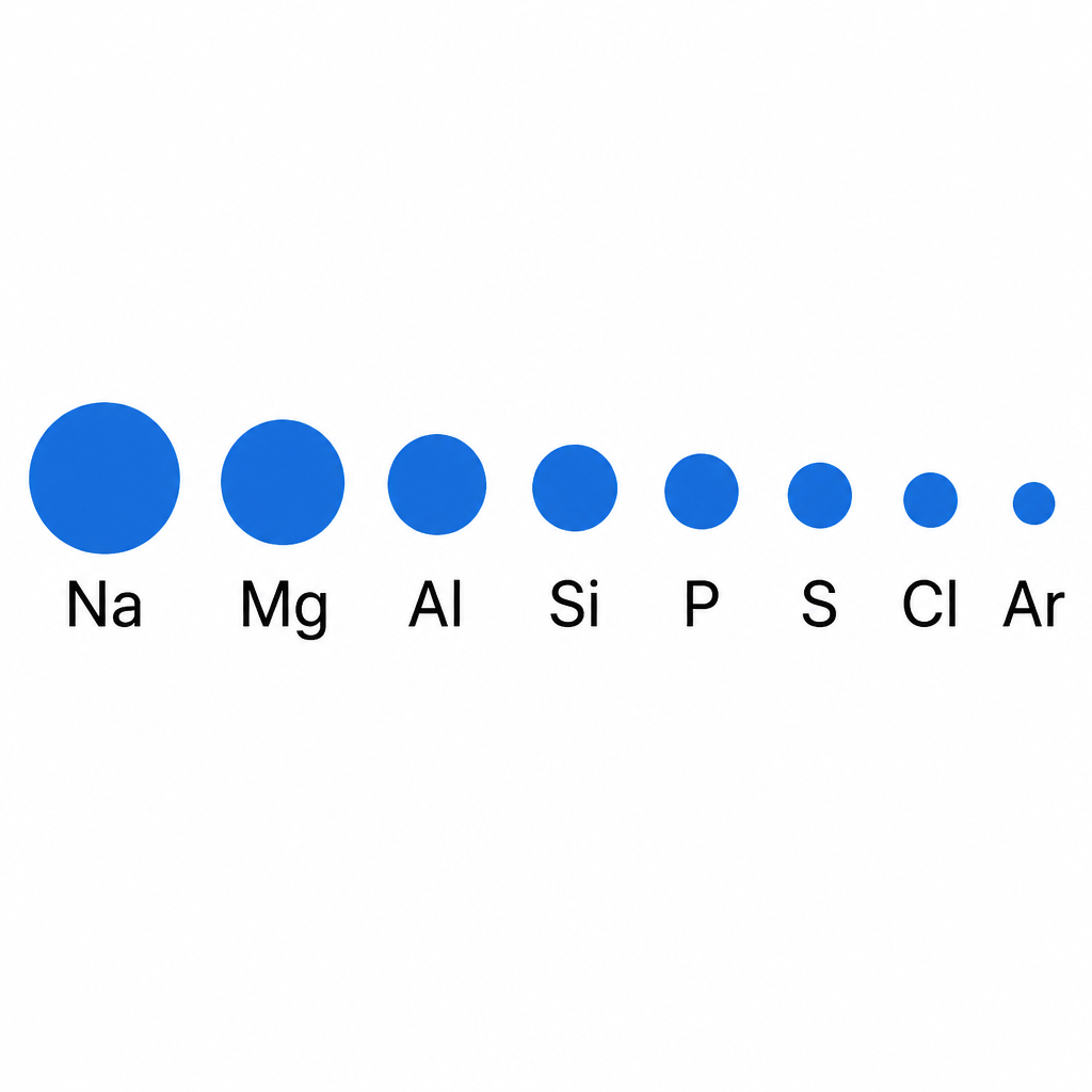 The atoms get smaller step by step as you move from left to right across the period.