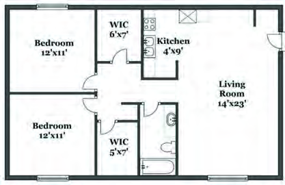 A floor plan, in which every room is drawn to one common scale and its real size is written inside it.