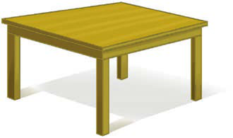 A square wooden table, used for keeping things on.
