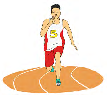 A runner races on the track.