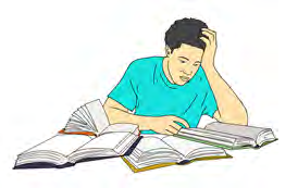 The boy is studying very hard with all his books open. He may pass the exam with good marks.