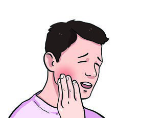 His cheek is swollen with toothache. He should go to a dentist.