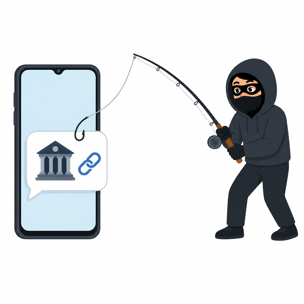 A message that looks as if it came from a bank asks the reader to click a link and type a password, and money is lost the moment somebody falls for it.