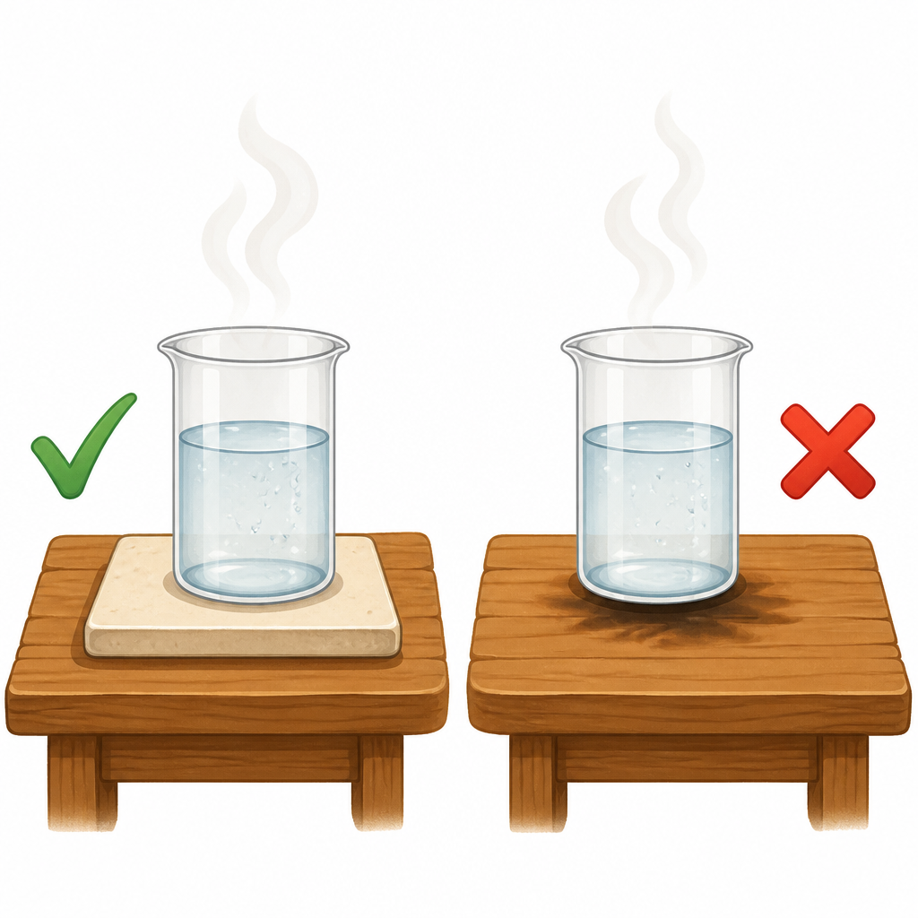 Where heated apparatus is put down, and where it is not, seen side by side.