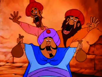 Three merchants who agreed to work together and share whatever they earned.