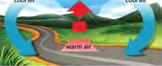 Warm air over heated ground rises, and cooler air from around moves in to take its place.