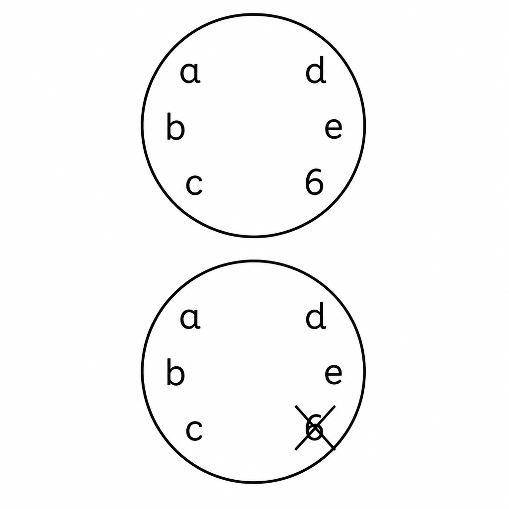 Only after the 6 is taken out of the circle does the property shared by the remaining members show itself.