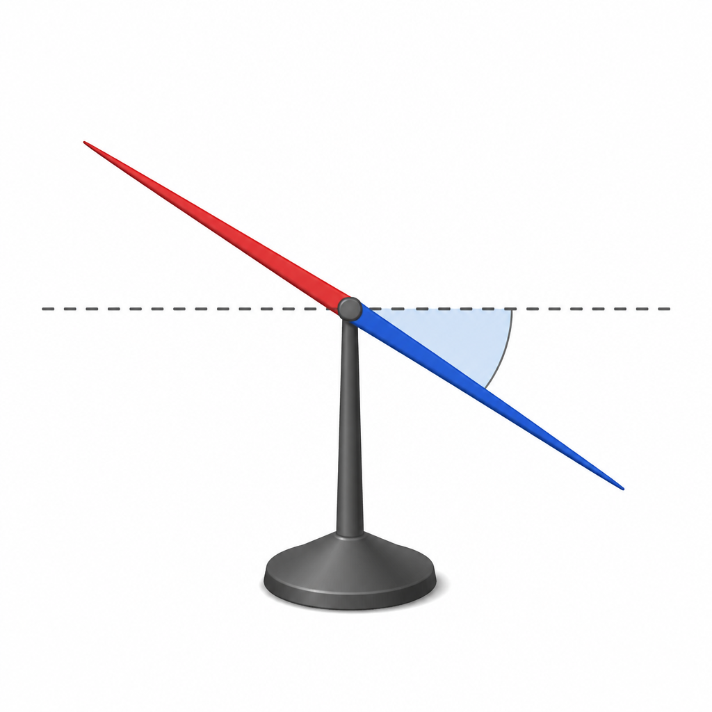 One end of a freely suspended needle tips below the horizontal, and the angle it makes with the horizontal is the angle of dip.