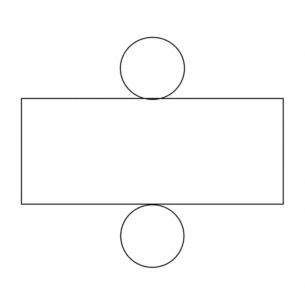 The net of a cylinder: the length of the rectangle equals the circumference of the circle, so it wraps round exactly.