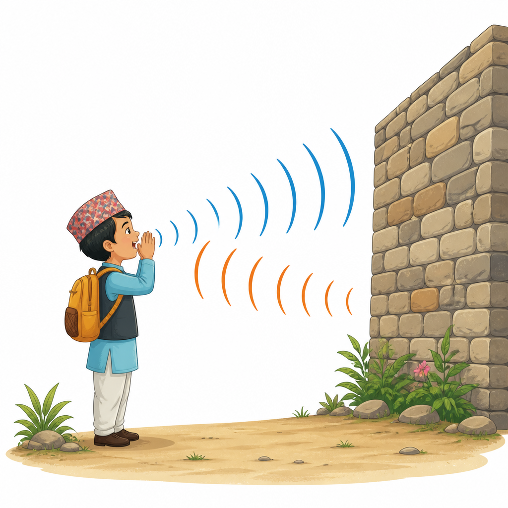 The voice that returns from the tall wall is the echo.
