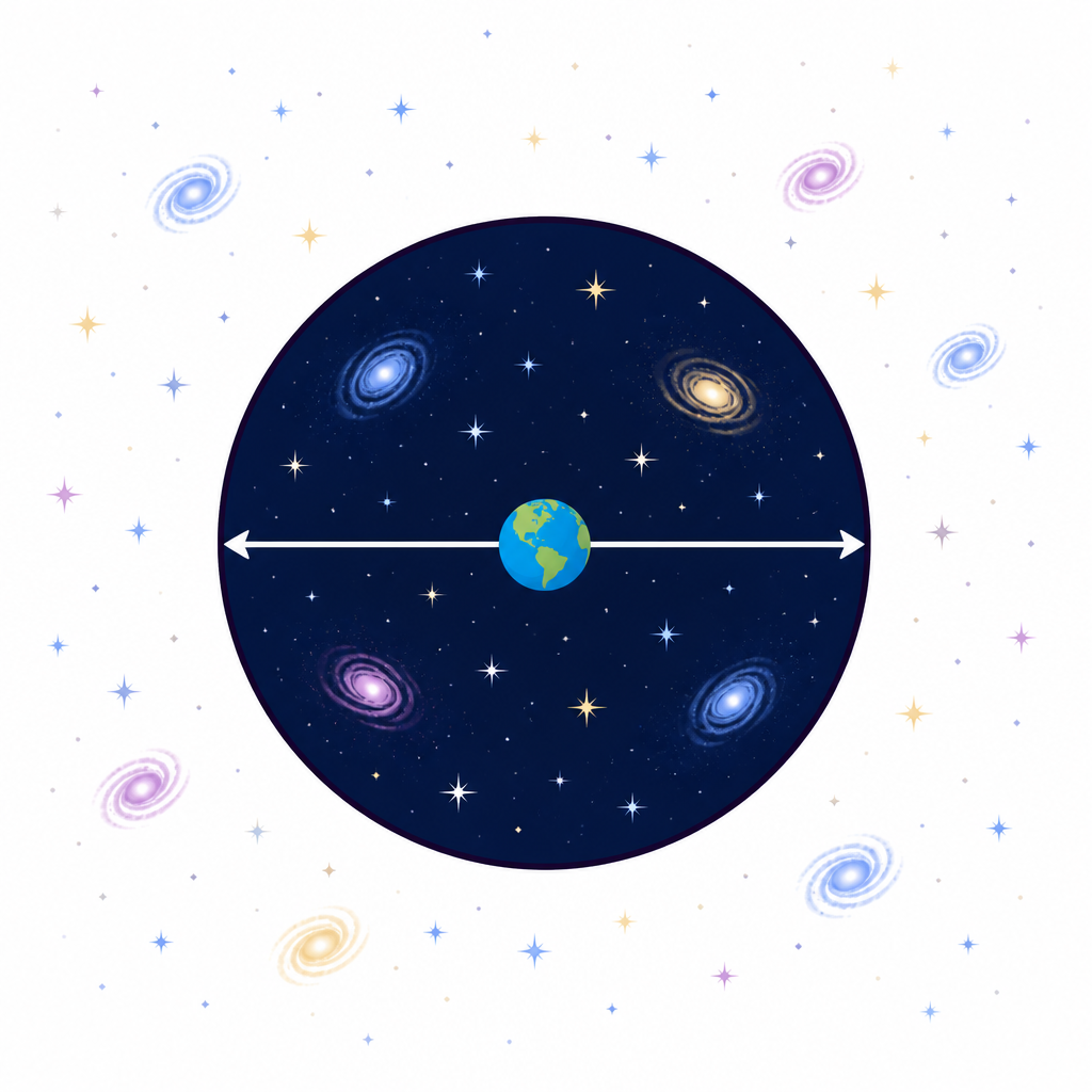 Only what lies inside the drawn circle is the observable universe, and beyond that circle the universe carries on with no boundary at all.